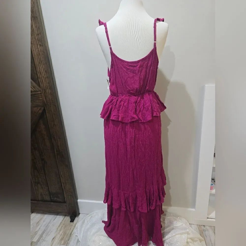 BOBEAU Ruffle Tier Woven Maxi Dress Raspberry Nwot Size XS - Picture 3 of 4